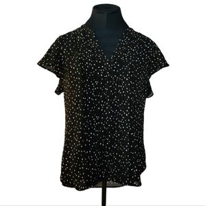 H&M Conscious Semi-sheer Black‎ and Tan Button-up Blouse Women's Size 10